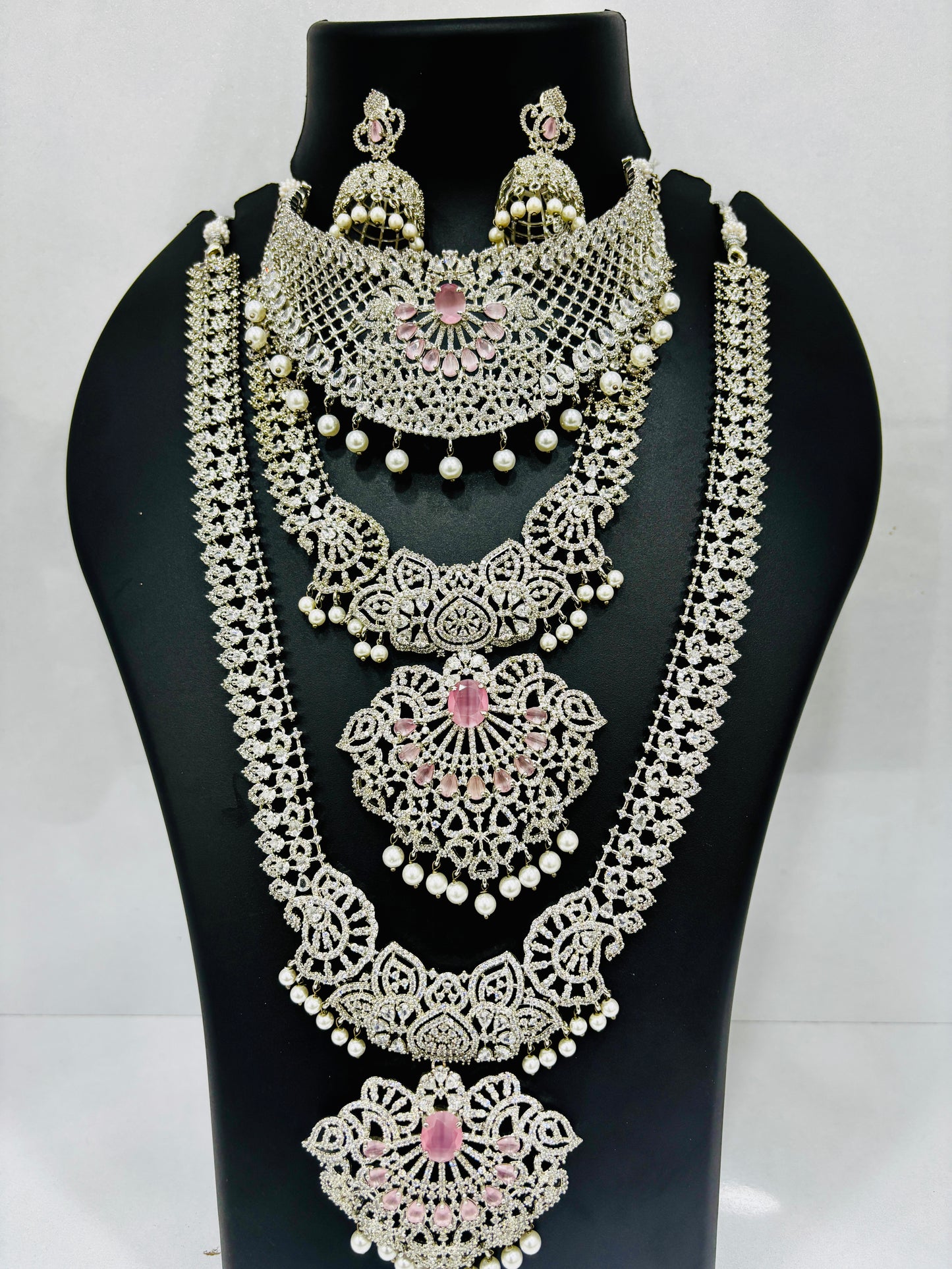 Bridal Set AD Silver Pink ( Rental )