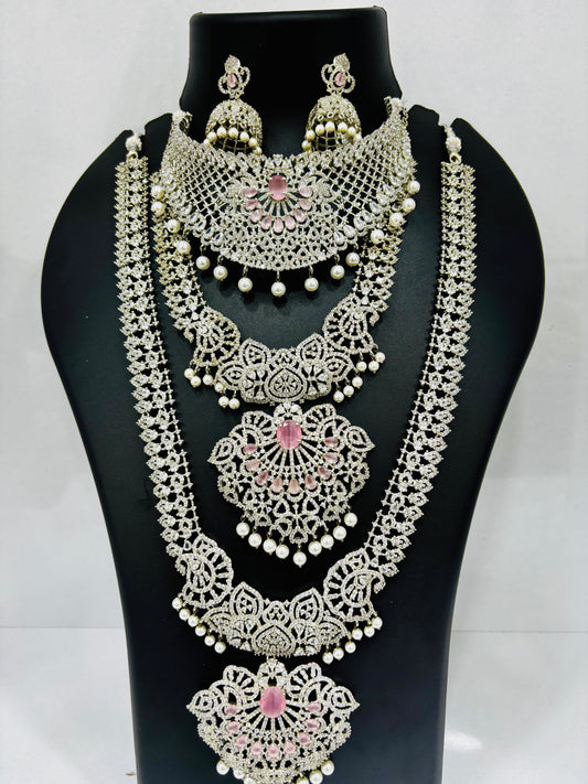 Bridal Set AD Silver Pink ( Rental )